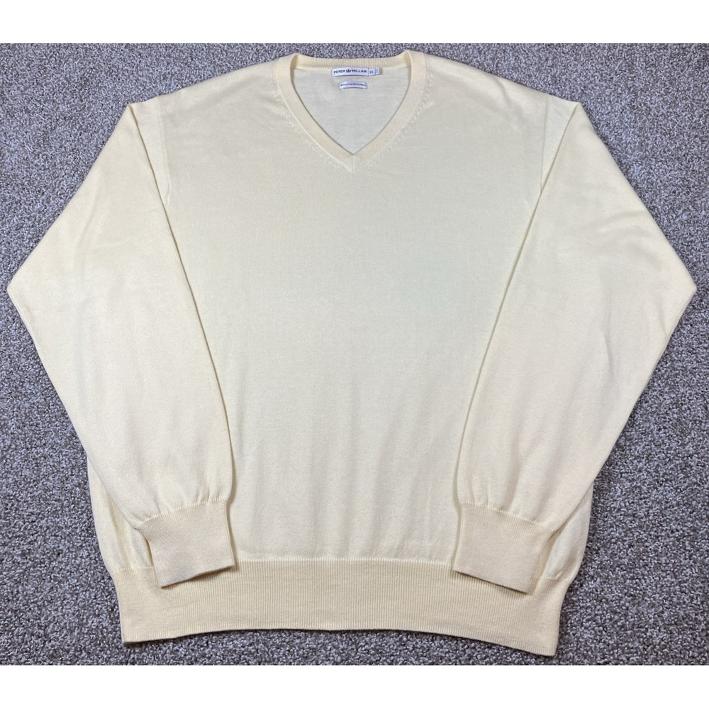 Peter Millar Sweater Pullover V-Neck Yellow Men's XL Cotton Cashmere‎ Blend